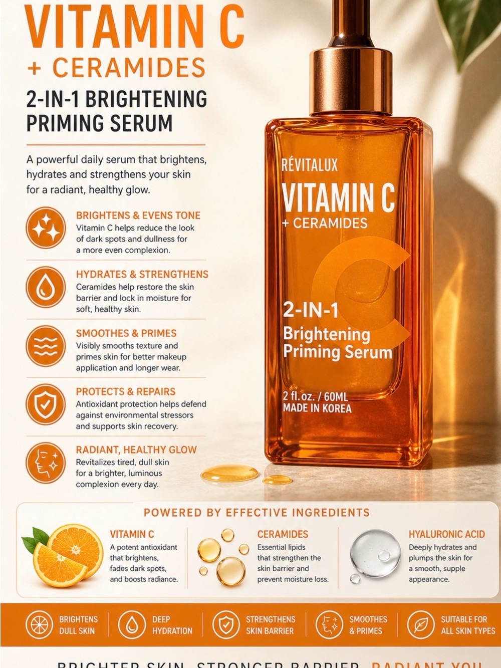 Vitamin C + Ceramides 2-in-1 Brightening Priming Serum — Orange